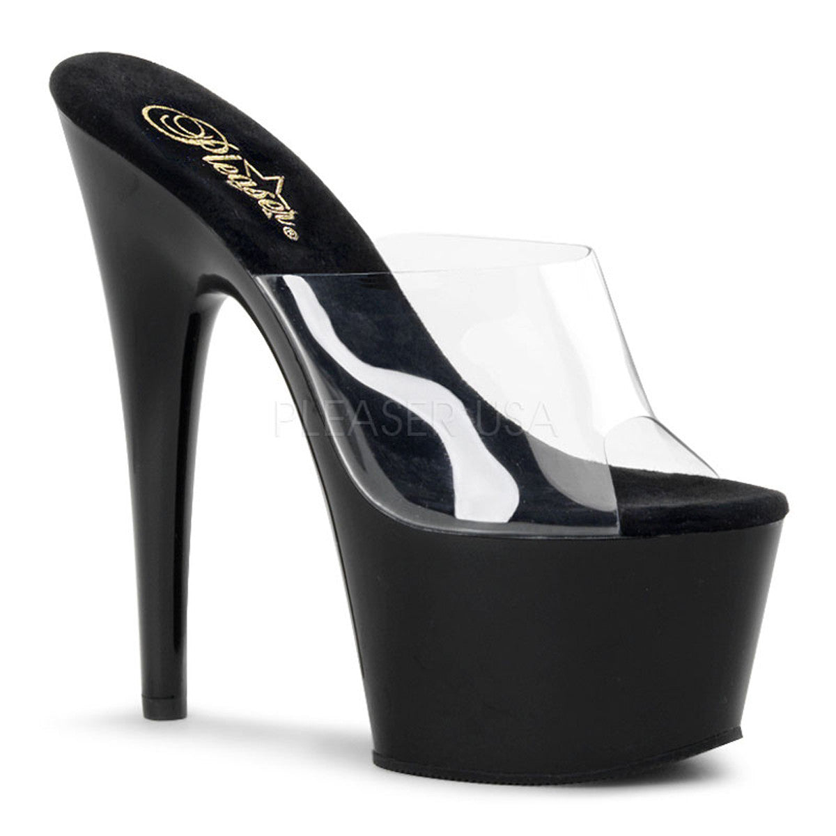 PLEASER ADORE-701 Clear-Black Platform Slides - Shoecup.com - 1