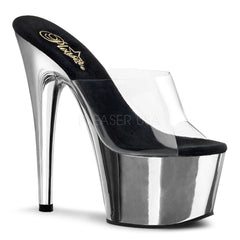 PLEASER ADORE-701 Clear-Silver Chrome Platform Slides - Shoecup.com - 1