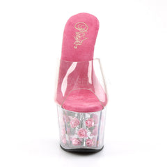 PLEASER ADORE-701FL Clear-Hot Pink Flowers Platform Slides - Shoecup.com - 2
