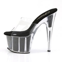PLEASER ADORE-701G Clear-Black Glitter Platform Slides - Shoecup.com - 3