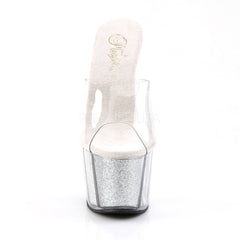 PLEASER ADORE-701G Clear-Silver Glitter Platform Slides - Shoecup.com - 2