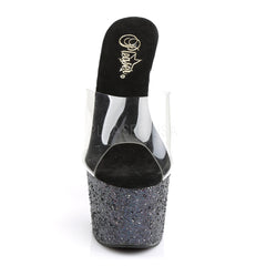 Pleaser ADORE-701LG Clear with Black Holo Glitter Platform Slides - Shoecup.com - 2