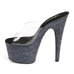 Pleaser ADORE-701LG Clear with Black Holo Glitter Platform Slides - Shoecup.com - 3