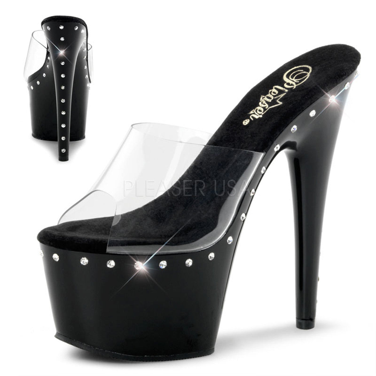 PLEASER ADORE-701LS Clear-Black Platform Slides - Shoecup.com - 1