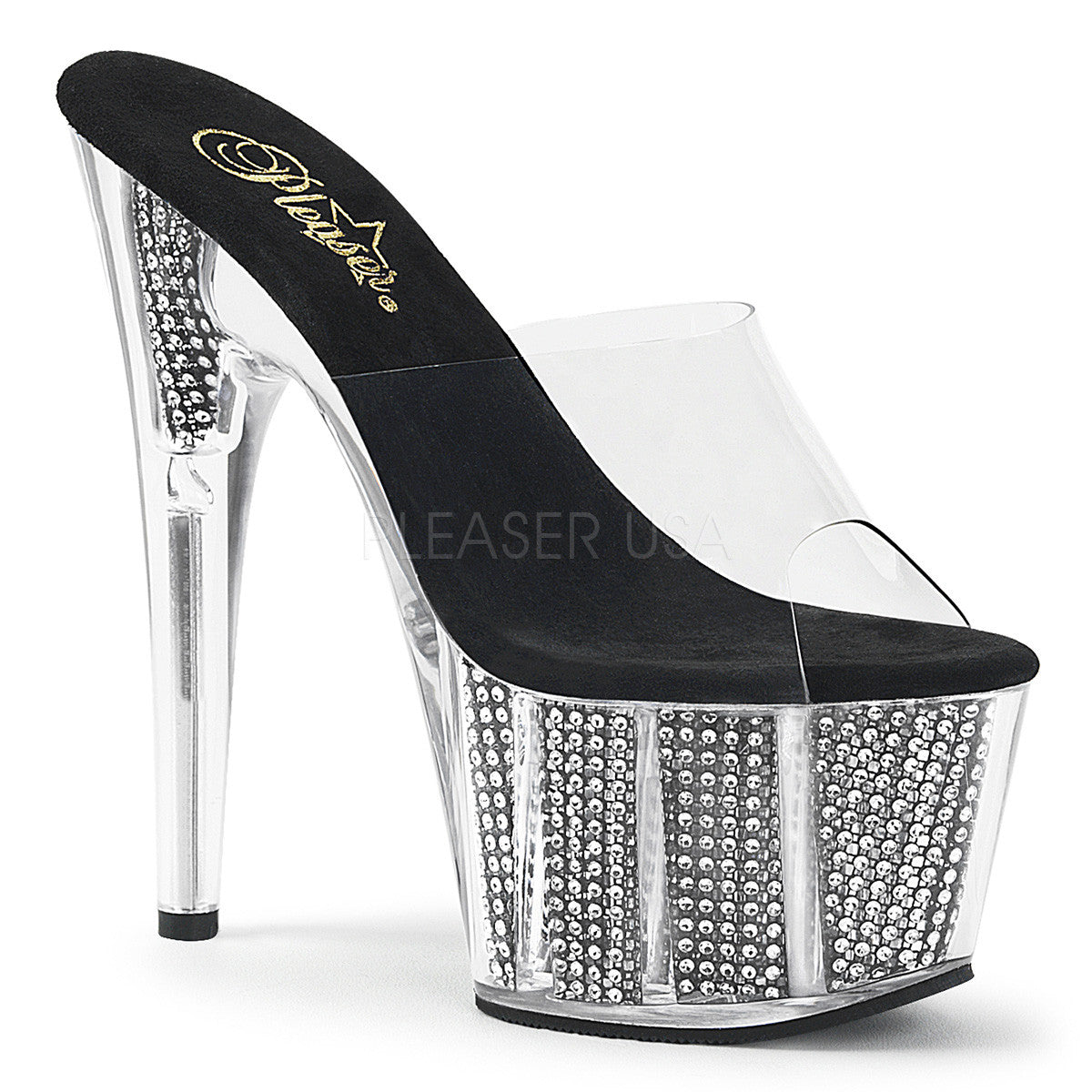 Pleaser ADORE-701SRS Black Rhinestone Platform Slide