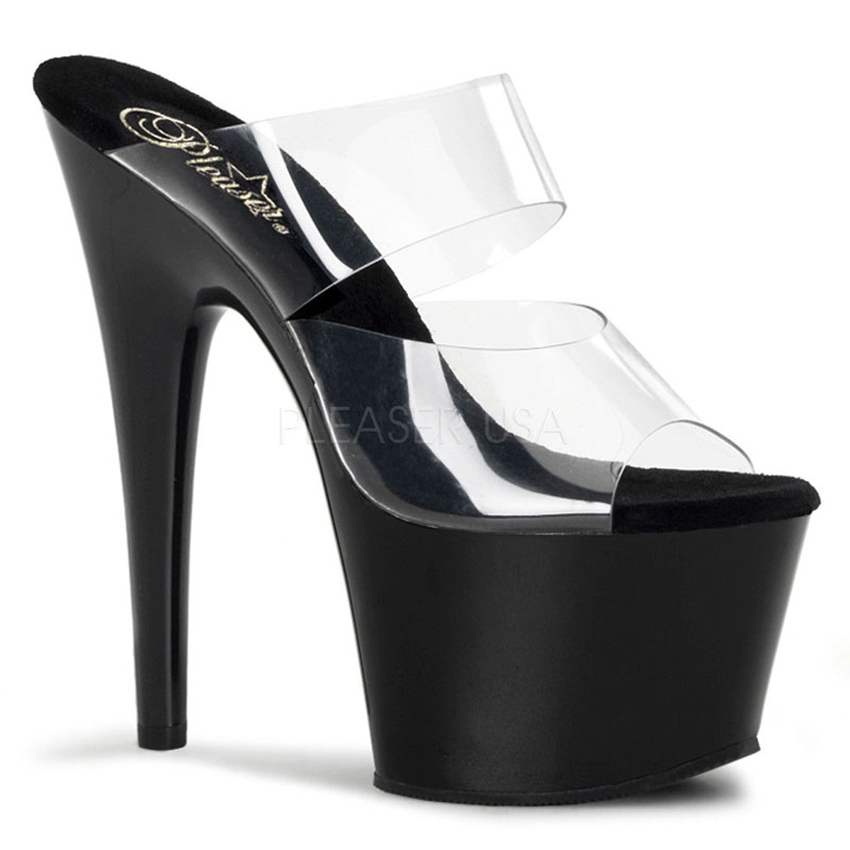 PLEASER ADORE-702 Clear-Black Stiletto Slides - Shoecup.com - 1
