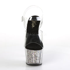 7 Inch Heel ADORE-708CG Clear Silver Glitter