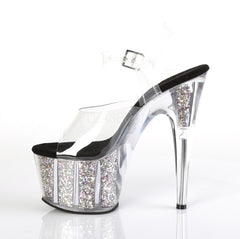 7 Inch Heel ADORE-708CG Clear Silver Glitter