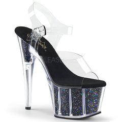 7" Heel ADORE-708CG Clear Black Glitter