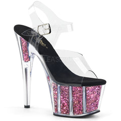 7" Heel ADORE-708CG Clear Pink Glitter