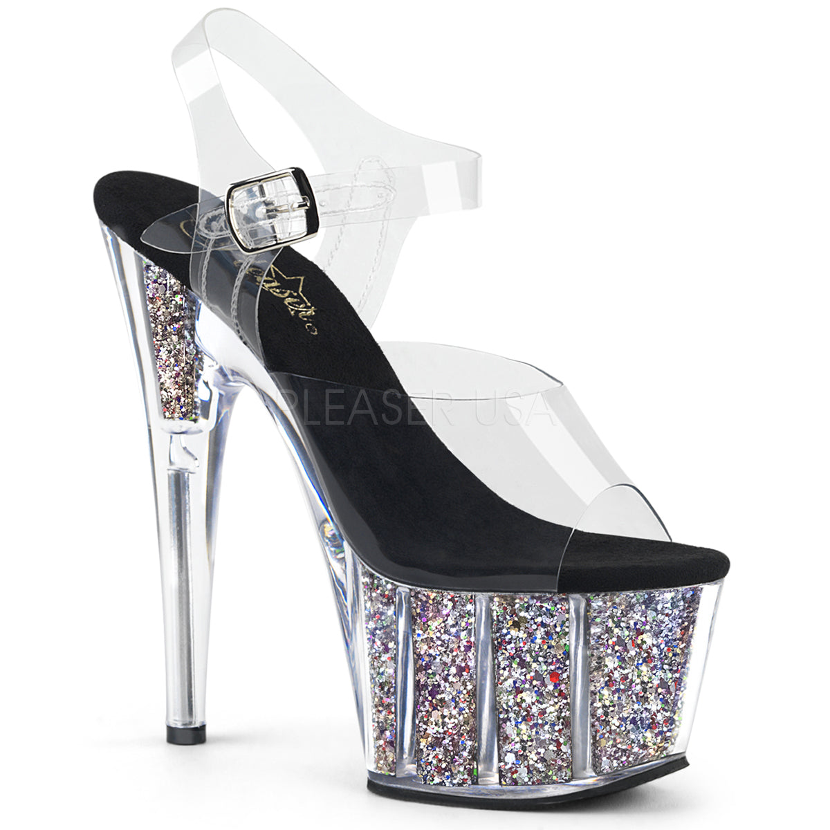 7" Heel ADORE-708CG Clear Silver Glitter