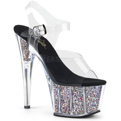 7" Heel ADORE-708CG Clear Silver Glitter