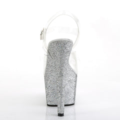 7 Inch Heel ADORE-708HMG Clear Silver Glitter