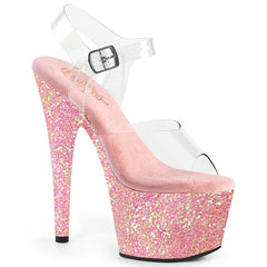 7" Heel ADORE-708LG Clear Baby Pink Glitter