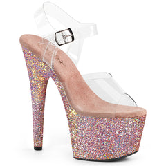 7" Heel ADORE-708LG Clear Dusty Blush Glitter