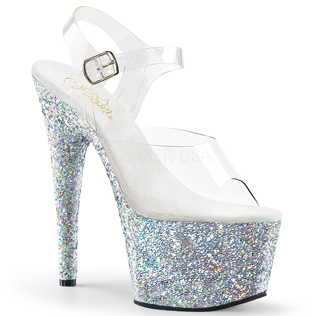 7" Heel ADORE-708LG Silver Glitter