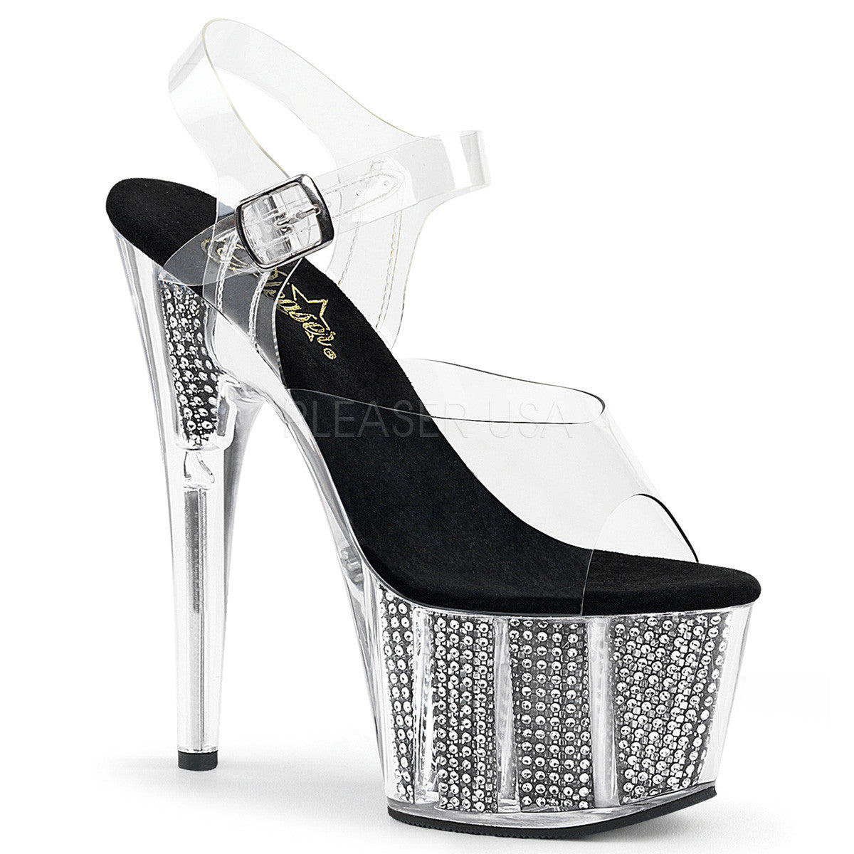 Pleaser ADORE-708SRS Black Rhinestone Platform Sandal