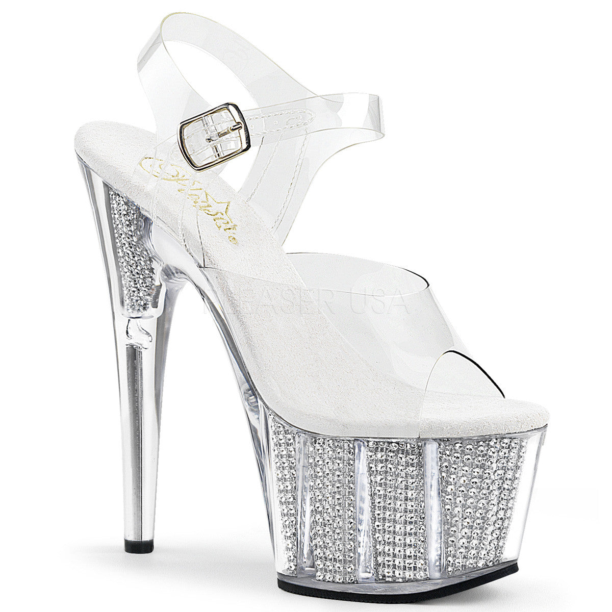 Pleaser ADORE-708SRS Silver Rhinestone Platform Sandal