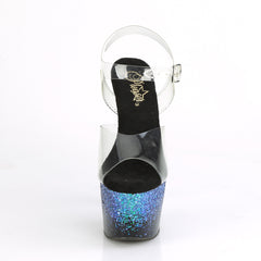 7 Inch Heel ADORE-708SS Clear-Black-Blue Multi Glitter