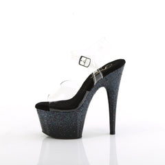7 Inch Heel ADORE-708SS Clear Black Glitter