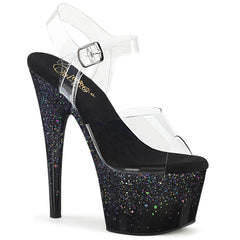 7 Inch Heel ADORE-708SS Clear Black Glitter