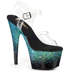 7 Inch Heel ADORE-708SS Clear Turquoise Glitter