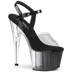 Pleaser ADORE-708T-1 Smoke-Black-Black-Clear Ombre 7 Inch (178mm) Heel, 2 3/4 Inch (70mm) Platform Ankle Strap Sandal Featuring Clear/Black Ombre Platform Bottom