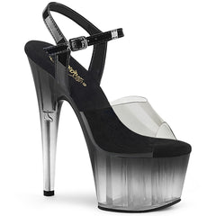Pleaser ADORE-708T-2 Smoke-Black-Black-Clear Ombre 7 Inch (17.8cm) Stiletto Heel, 2 3/4 Inch (7cm) Ankle Strap Sandal Featuring Clear/Black Ombre Platform Bottom