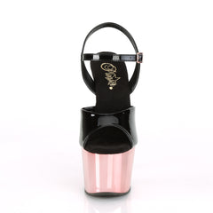 7 Inch Heel ADORE-709 Black Pat Rose Gold Chrome