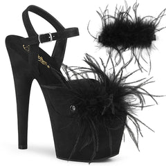 7" Heel ADORE-709F Black Suede Feather