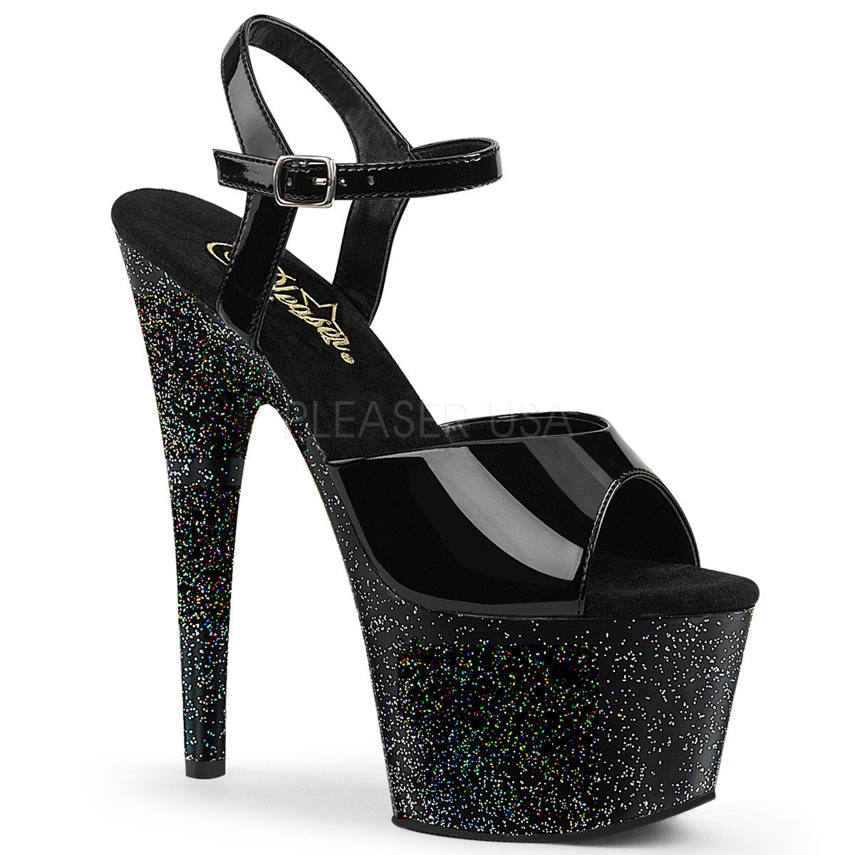 7" Heel Stripper Shoes With Black Glitter Platform | Pleaser ADORE-709MG