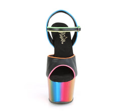 7 Inch Heel ADORE-709RC-02 Black Pu Rainbow Chrome
