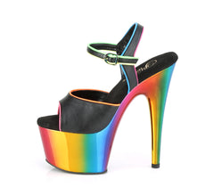 7 Inch Heel ADORE-709RC-02 Black Pu Rainbow Chrome