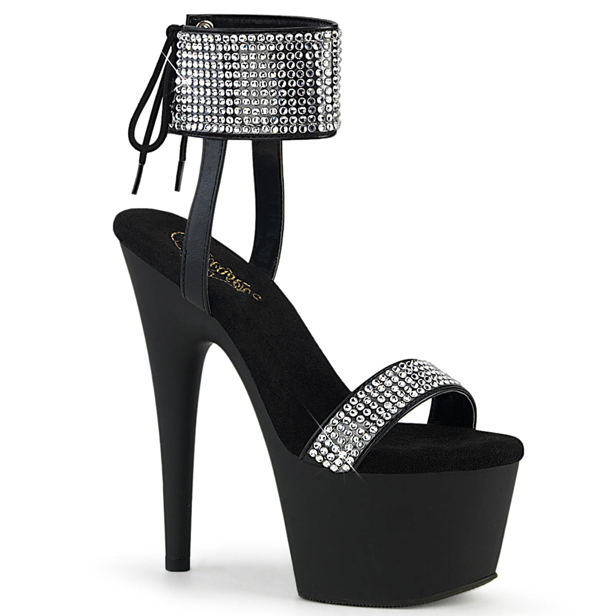 7 Inch Heel ADORE-770 Black PU Rhinestone