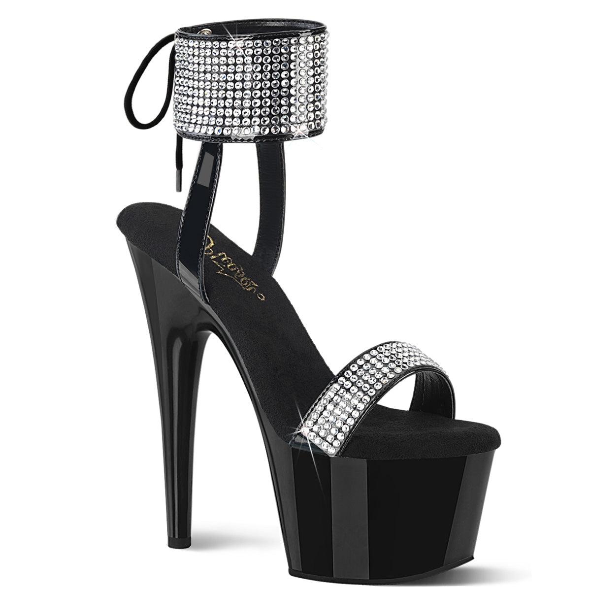 7 Inch Heel ADORE-770 Black Patent Rhinestone