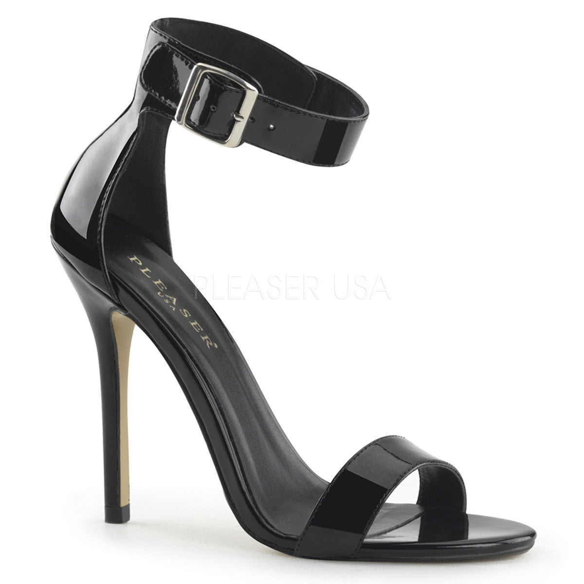 PLEASER AMUSE-10 Black Pat Ankle Strap Sandals - Shoecup.com - 1