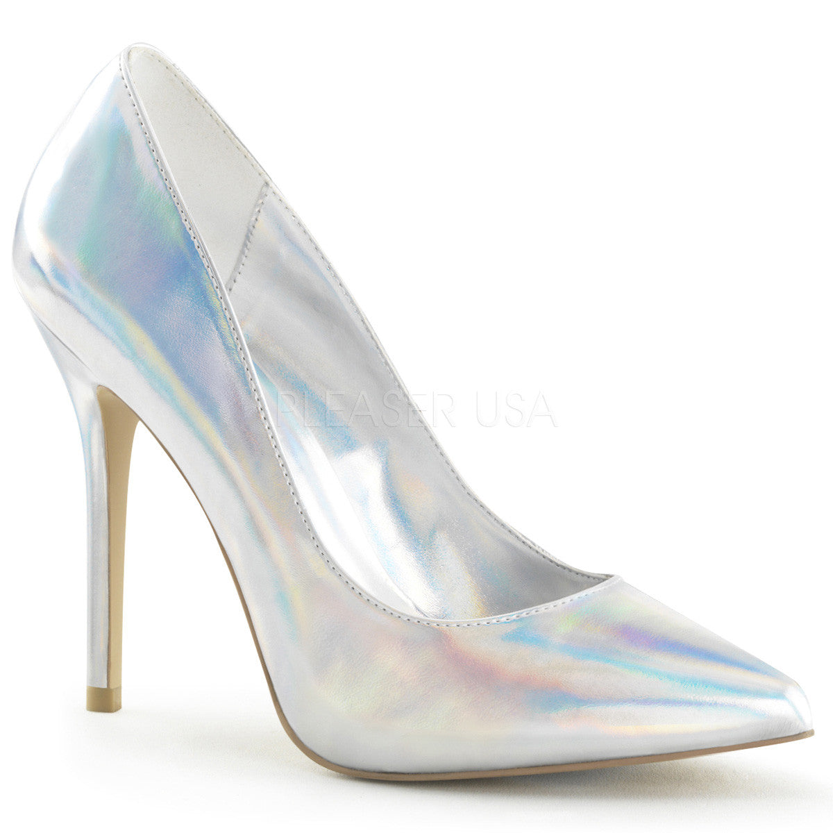 PLEASER AMUSE-20 Silver Hologram Pu Pumps - Shoecup.com