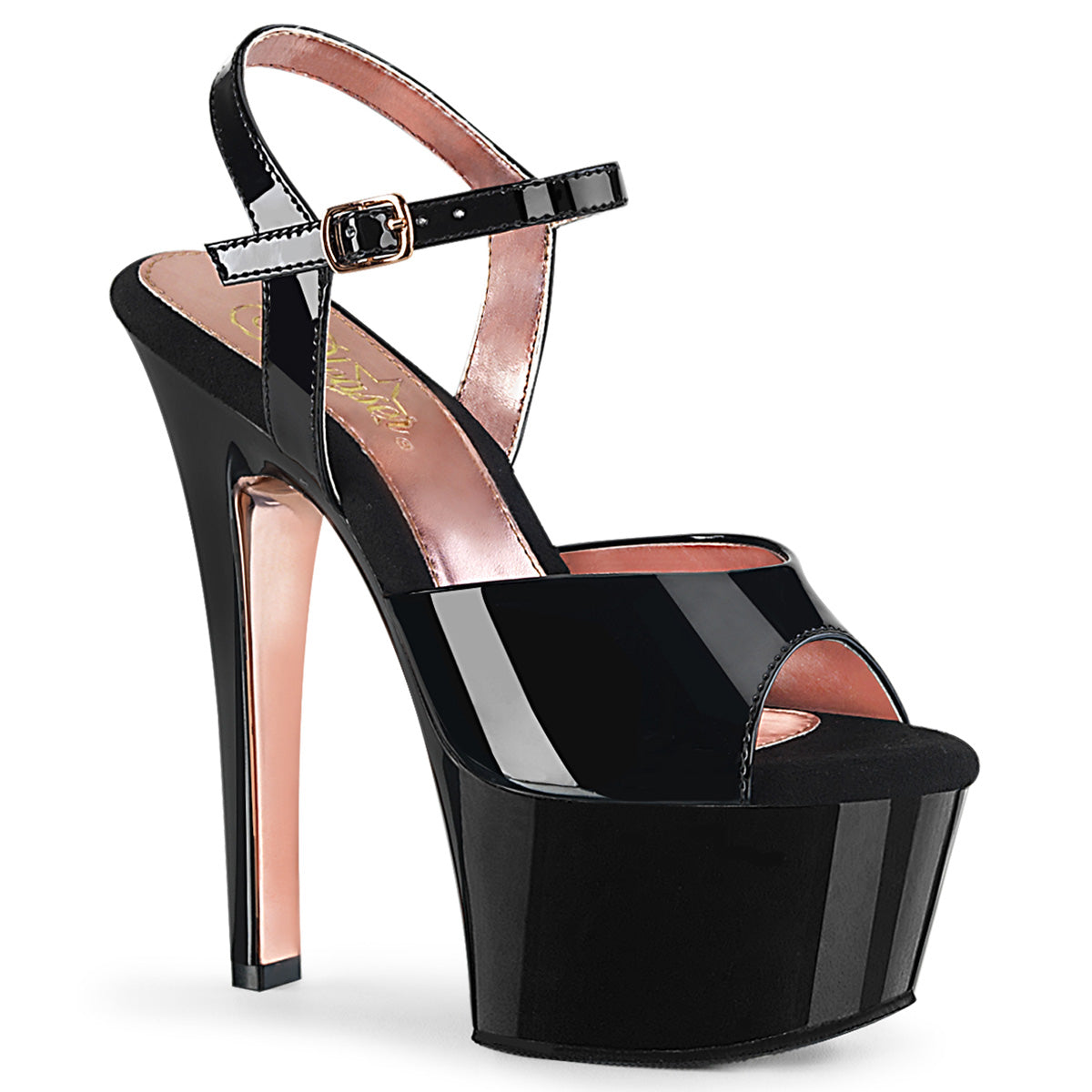 6" Heel ASPIRE-609TT Black Pat Rose Gold