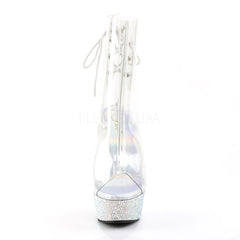 Pleaser BEJEWELED-1018DM-6 Clear Ankle Boots With Silver Multi Rhinestone Platform - Shoecup.com - 2
