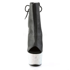 Pleaser BEJEWELED-1018DM-7 Black Faux Leather Ankle Boots With Silver Multi Rhinestone Platform - Shoecup.com - 2