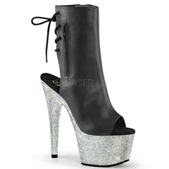 Pleaser BEJEWELED-1018DM-7 Black Faux Leather Ankle Boots With Silver Multi Rhinestone Platform - Shoecup.com - 1