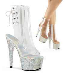 Pleaser BEJEWELED-1018DM-7 Clear Ankle Boots With Silver Multi Rhinestone Platform - Shoecup.com - 1