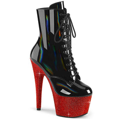 7 Inch Heel BEJEWELED-1020-7 Black Holo Patent Red Rhinestone