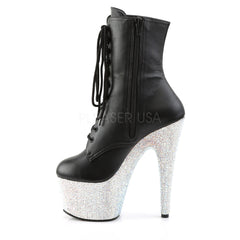 Pleaser BEJEWELED-1020-7 Black Faux Leather Ankle Boots With Silver Multi Rhinestone Platform - Shoecup.com - 3