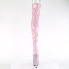 7 Inch Heel BEJEWELED-3011-7 Baby Pink Stretch Holo