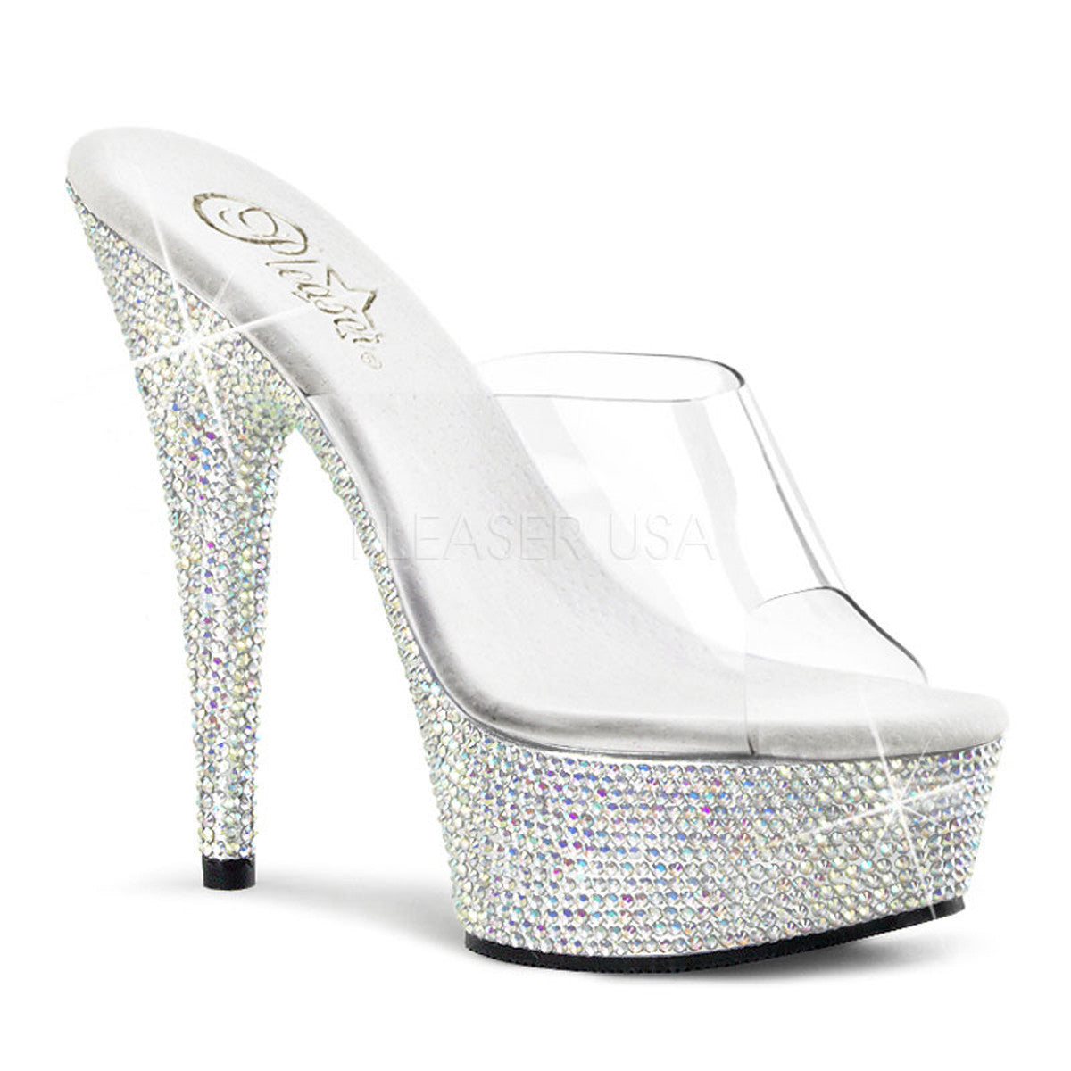 PLEASER BEJEWELED-601DM Clear-Silver Multi Rhinestone Slides - Shoecup.com - 1