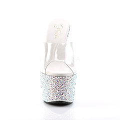 PLEASER BEJEWELED-701MS Clear-Silver Multi Rhinestone Platform Slides - Shoecup.com - 2