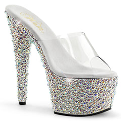 PLEASER BEJEWELED-701MS Clear-Silver Multi Rhinestone Platform Slides - Shoecup.com - 1