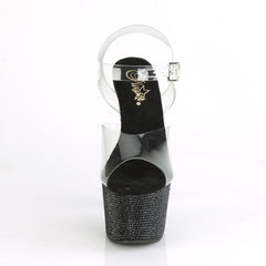7 Inch Heel BEJEWELED-708DM Clear-Black Rhinestone