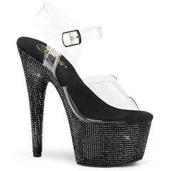Pleaser BEJEWELED-708DM Clear-Black Rhinestone 7 Inch (178mm) Heel, 2 3/4 Inch (70mm) Platform Ankle Strap Sandal Featuring Rhinestones Encrusted All-Over the Entire Platform Bottom
